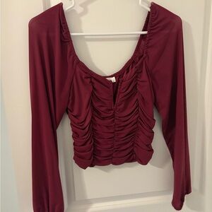 Elegant Burgundy Ruched Women's Top